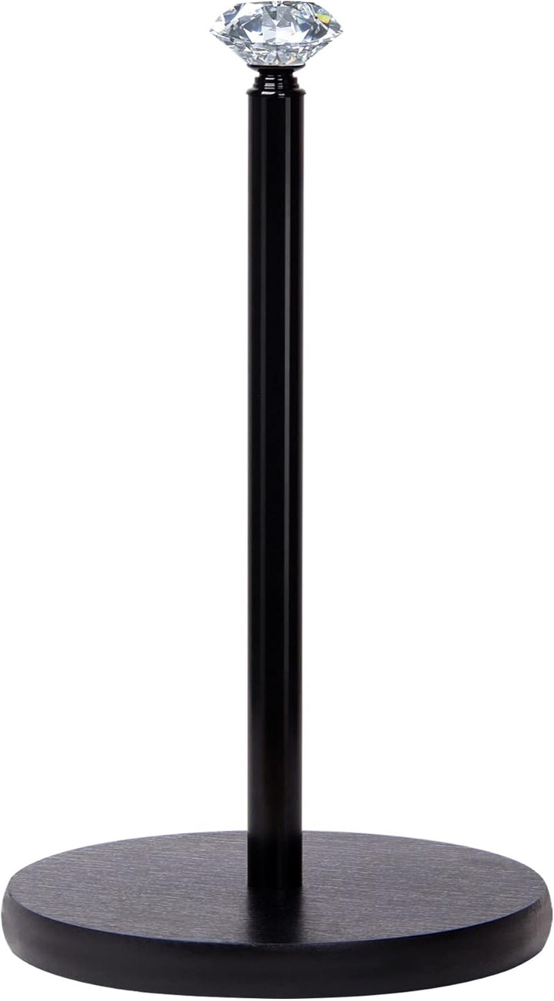OBODING Paper Towel Holder Countertop, , Crystal Paper Towel Stand Holder, Black Solid Wood Weighted Paper Towel Holders for Standard and Large Size Rolls (Black) - Image 1